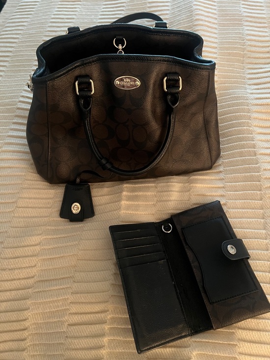 Coach Brown/Black Signature Satchel with Wallet - Picture 2 of 4